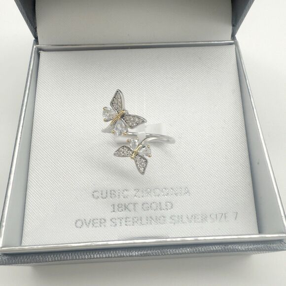 Primrose 18kt Gold Plated Silver Butterfly Ring Size 7 Butterflies New - Picture 1 of 7